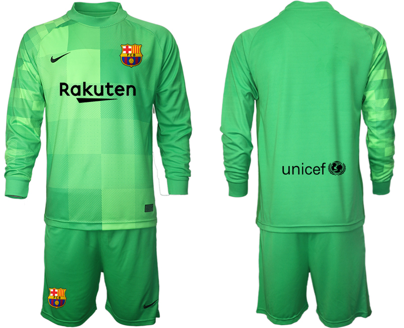 Men 2021-2022 Club Barcelona green goalkeeper Long Sleeve blank Soccer Jersey