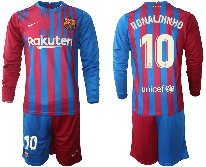 Men 2021-2022 Club Barcelona home red blue Long Sleeve 10 Nike Soccer Jersey
