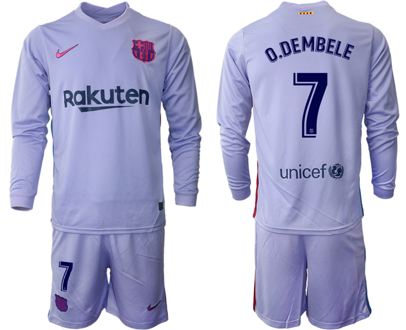 Men 2021-2022 Club Barcelona Second away purple Long Sleeve 7 Soccer Jerseys