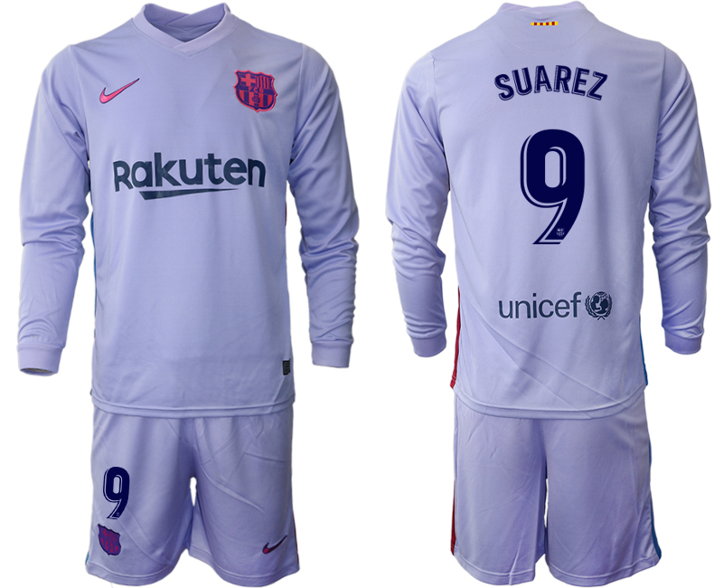 Men 2021-2022 Club Barcelona Second away purple Long Sleeve 9 Soccer Jerseys