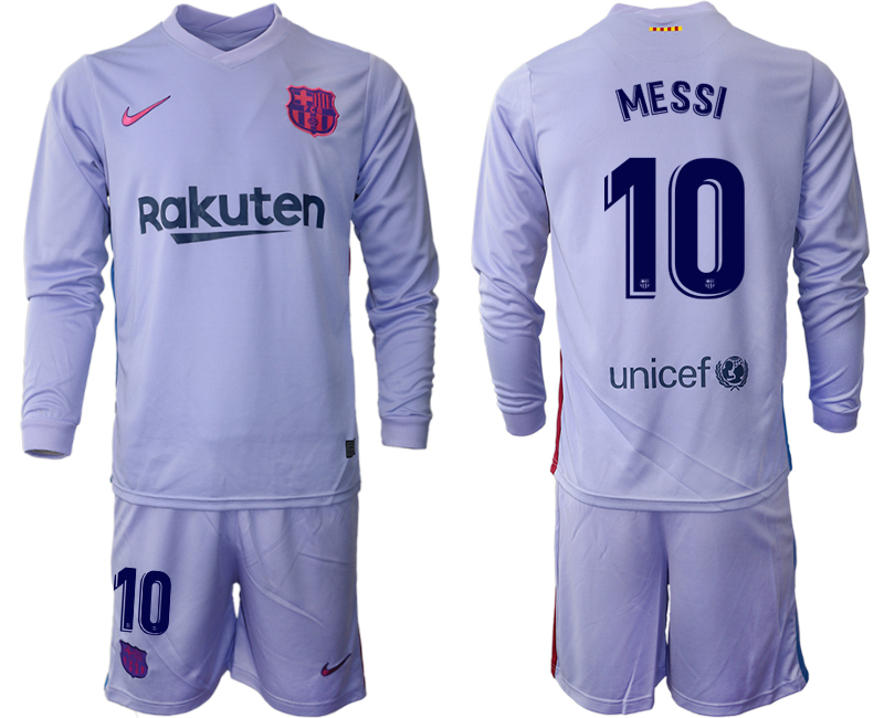 Men 2021-2022 Club Barcelona Second away purple Long Sleeve 10 Soccer Jersey