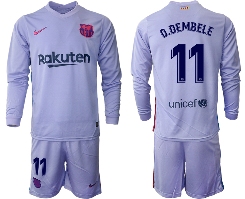 Men 2021-2022 Club Barcelona Second away purple Long Sleeve 11 Soccer Jersey
