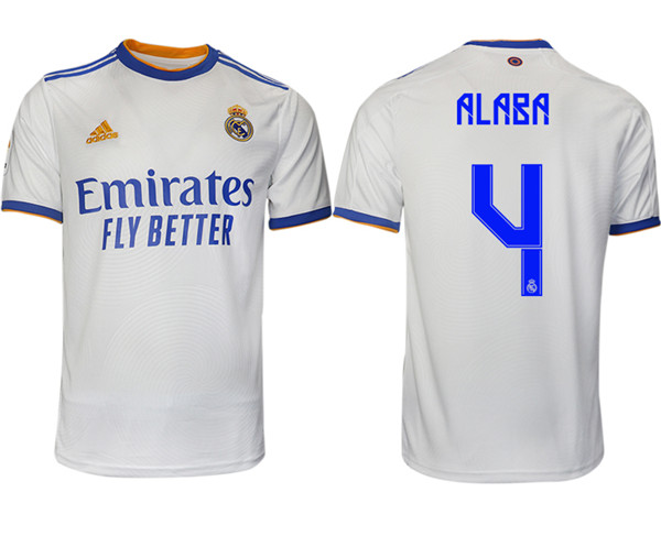 Men's Real Madrid #4 David Alaba 2021-22 White Home Soccer Jersey