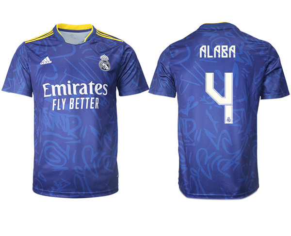 Men's Real Madrid #4 David Alaba 2021-22 Blue Away Soccer Jersey