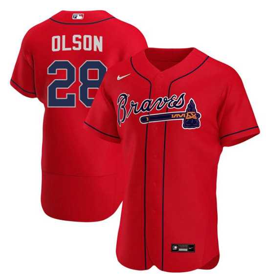 Men's Atlanta Braves #28 Matt Olson Red Flex Base Stitched Baseball Jersey