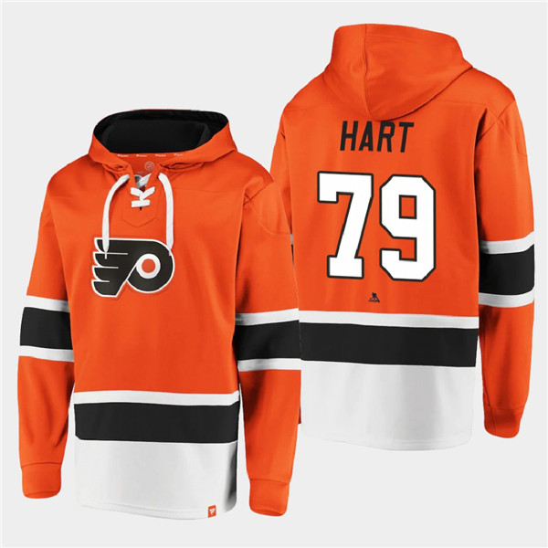 Men's Philadelphia Flyers #79 Carter Hart Orange All Stitched Sweatshirt Hoodie
