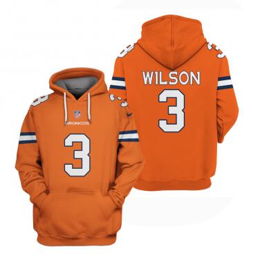 Men's Denver Broncos #3 Russell Wilson Orange Pullover Hoodie