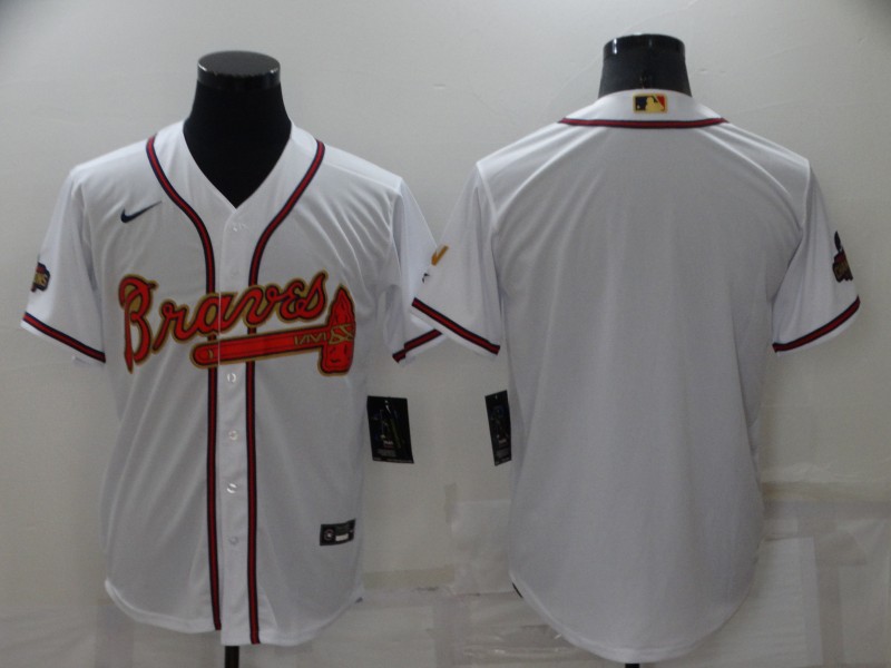 Men's Atlanta Braves Blank 2022 White Gold World Series Champions Program Cool Base Stitched Baseball Jersey