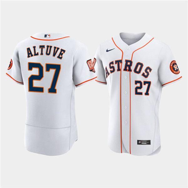Men's Houston Astros #27 Jose Altuve White 60th Anniversary Flex Base Stitched Baseball Jersey