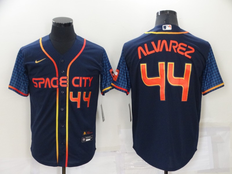 Men's Houston Astros #44 Yordan Alvarez Number 2022 Navy Blue City Connect Cool Base Stitched Jersey