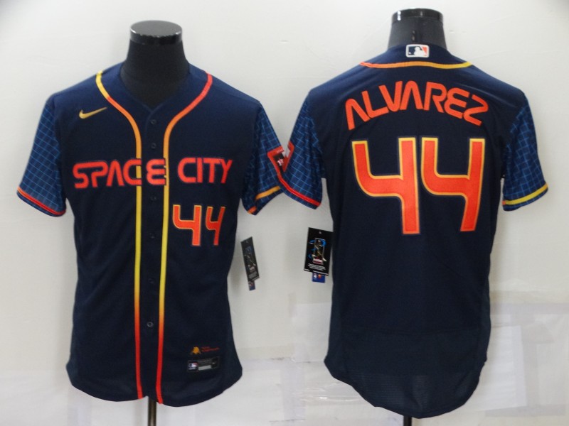 Men's Houston Astros #44 Yordan Alvarez Number 2022 Navy Blue City Connect Flex Base Stitched Baseball Jersey