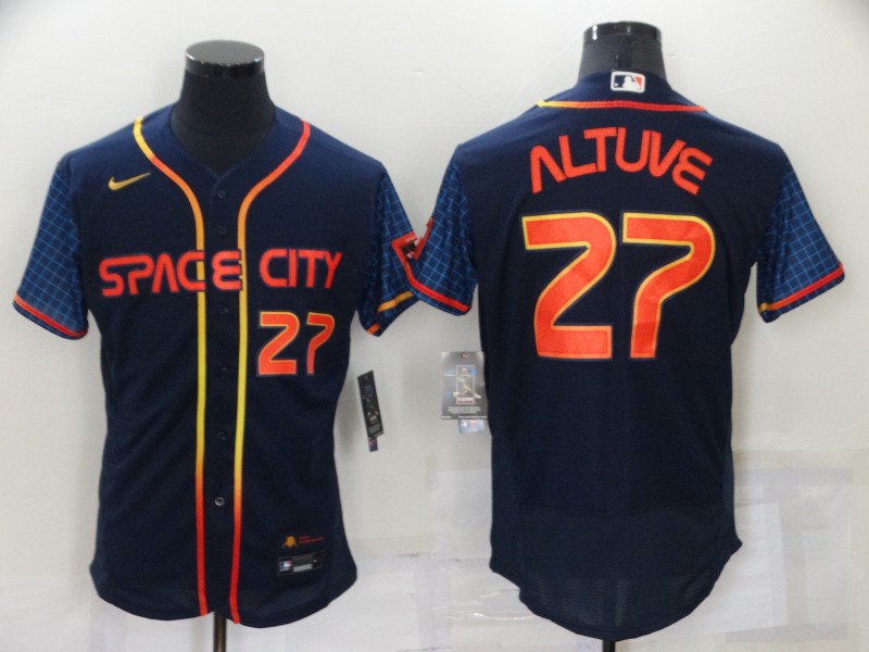 Men's Houston Astros #27 Jose Altuve Number 2022 Navy Blue City Connect Flex Base Stitched Baseball Jersey