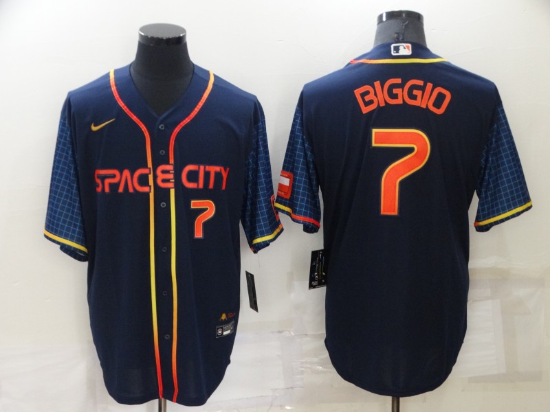 Men's Houston Astros #7 Craig Biggio Number 2022 Navy Blue City Connect Cool Base Stitched Jersey