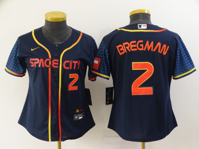 Women's Houston Astros #2 Alex Bregman Number 2022 Navy Blue City Connect Cool Base Stitched Jersey