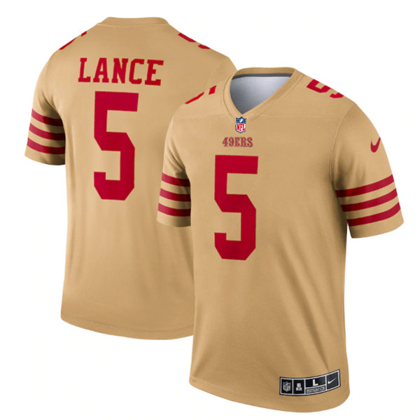 Men's San Francisco 49ers #5 Trey Lance 2022 New Gold Inverted Legend Stitched Football Jersey