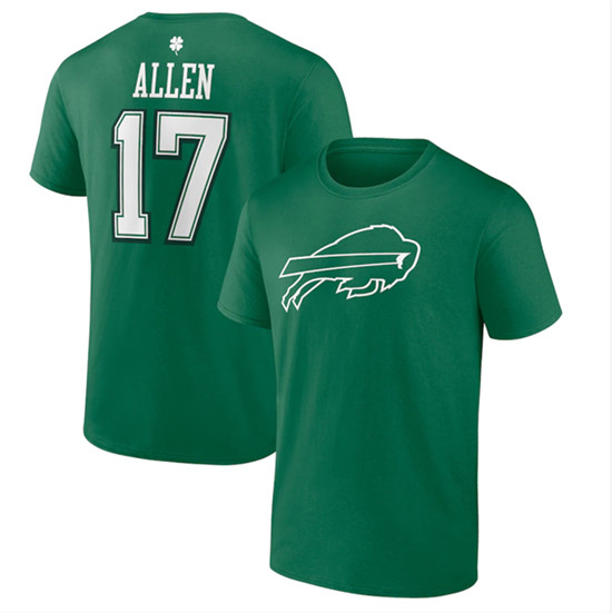 Men's Buffalo Bills #17 Josh Allen Green St. Patrick's Day Icon Player T-Shirt