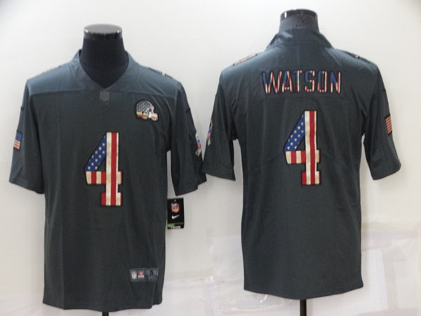 Men's Cleveland Browns #4 Deshaun Watson Grey Salute To Service USA Flag Fashion Limited Stitched Jersey