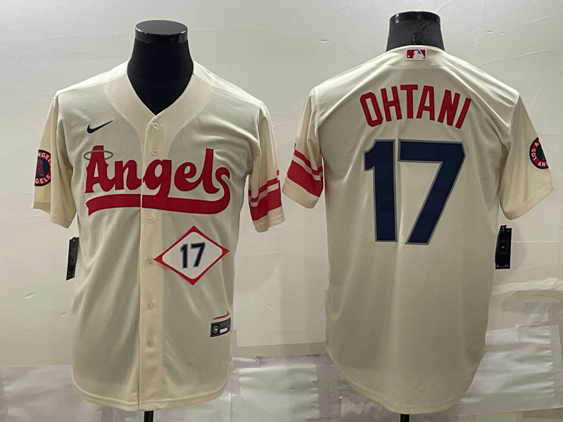 Men's Los Angeles Angels #17 Shohei Ohtani Number Cream 2022 City Connect Cool Base Stitched Jersey