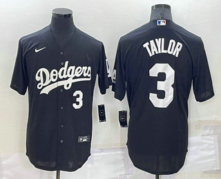 Men's Los Angeles Dodgers #3 Chris Taylor Number Black Turn Back The Clock Stitched Cool Base Jersey