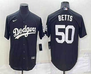 Men's Los Angeles Dodgers #50 Mookie Betts Black Turn Back The Clock Stitched Cool Base Jersey