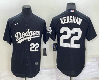 Men's Los Angeles Dodgers #22 Clayton Kershaw Number Black Turn Back The Clock Stitched Cool Base Jersey