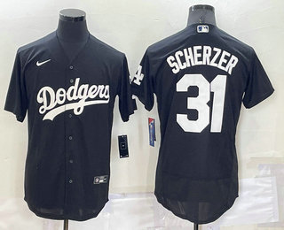 Men's Los Angeles Dodgers #31 Max Scherzer Black Turn Back The Clock Stitched Cool Base Jersey