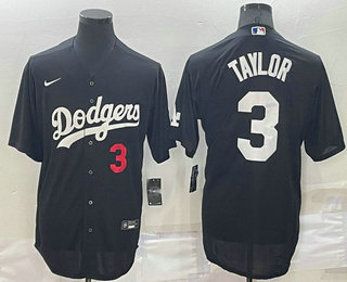 Men's Los Angeles Dodgers #3 Chris Taylor Number Black Stitched MLB Cool Base Nike Jersey