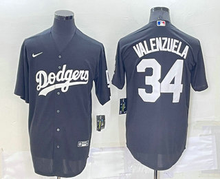 Men's Los Angeles Dodgers #34 Fernando Valenzuela Black Turn Back The Clock Stitched Cool Base Jersey