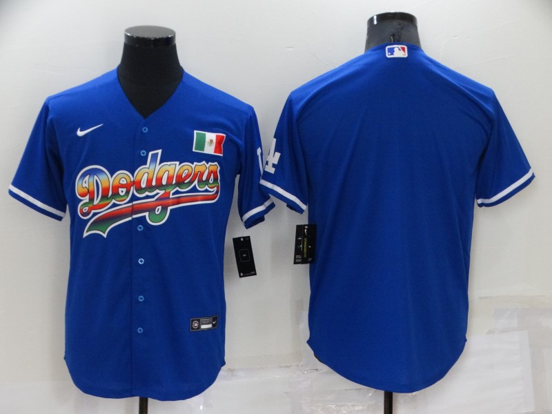 Men's Los Angeles Dodgers Blank Rainbow Blue Mexico Cool Base Nike Jersey