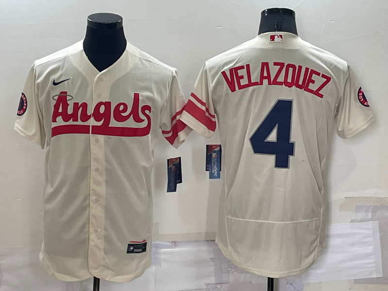 Men's Los Angeles Angels #4 Andrew Velazquez Cream 2022 City Connect Flex Base Stitched Jersey