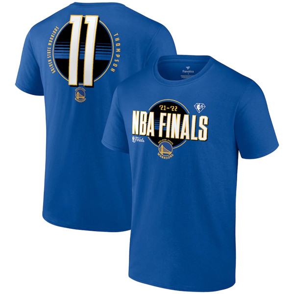Men's Golden State Warriors #11 Klay Thompson 2022 Royal NBA Finals Name & Number T-Shirt