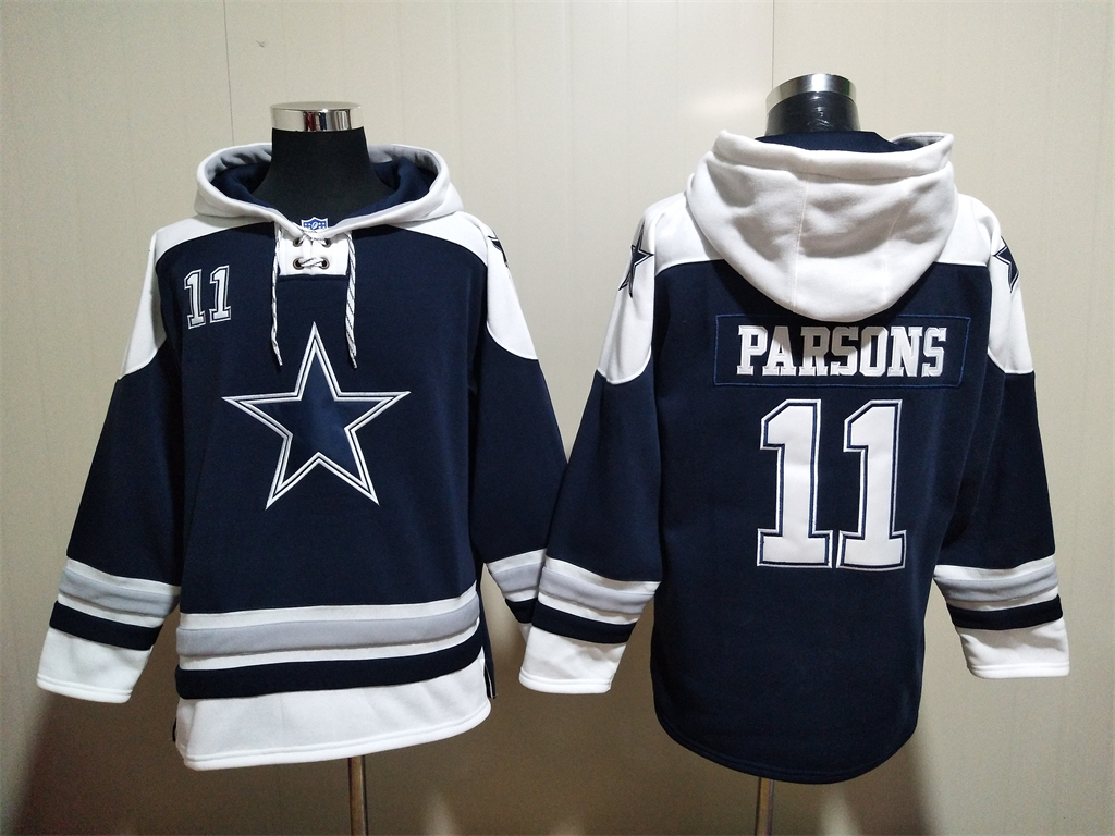 Men's Dallas Cowboys #11 Micah Parsons Navy Blue Ageless Must Have Lace Up Pullover Hoodie
