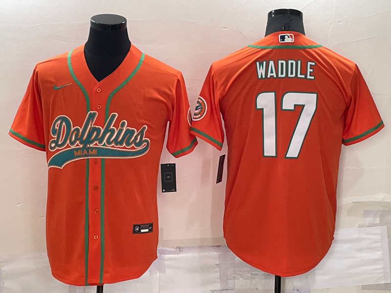 Men's Miami Dolphins #17 Jaylen Waddle Orange Stitched Cool Base Nike Baseball Jersey