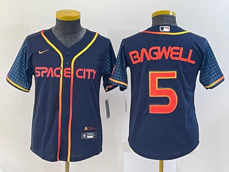 Youth Houston Astros #5 Jeff Bagwell 2022 Navy Blue City Connect Cool Base Stitched Jersey