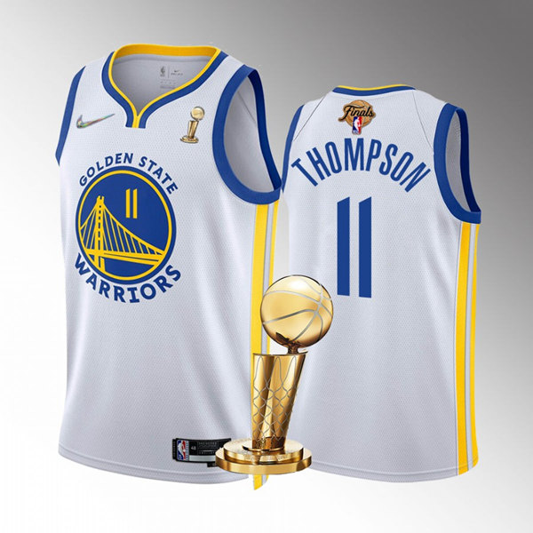 Men's Golden State Warriors #11 Klay Thompson White 2022 NBA Finals Champions Stitched Jersey