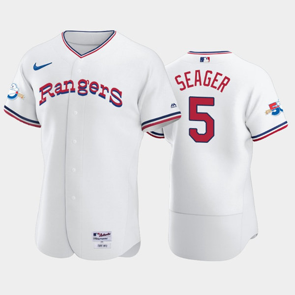 Men's Texas Rangers #5 Corey Seager White 50th Anniversary Throwback Stitched Flex Base Nike Jersey