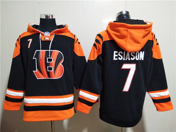Men's Cincinnati Bengals #7 Boomer Esiason Orange Black Ageless Must-Have Lace-Up Pullover Hoodie