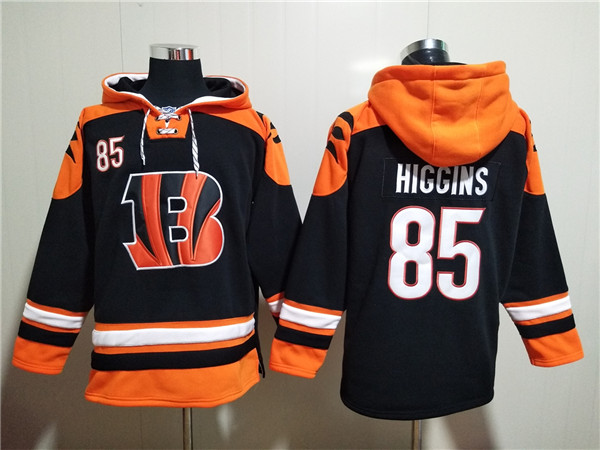 Men's Cincinnati Bengals #85 Tee Higgins Orange Black Ageless Must-Have Lace-Up Pullover Hoodie