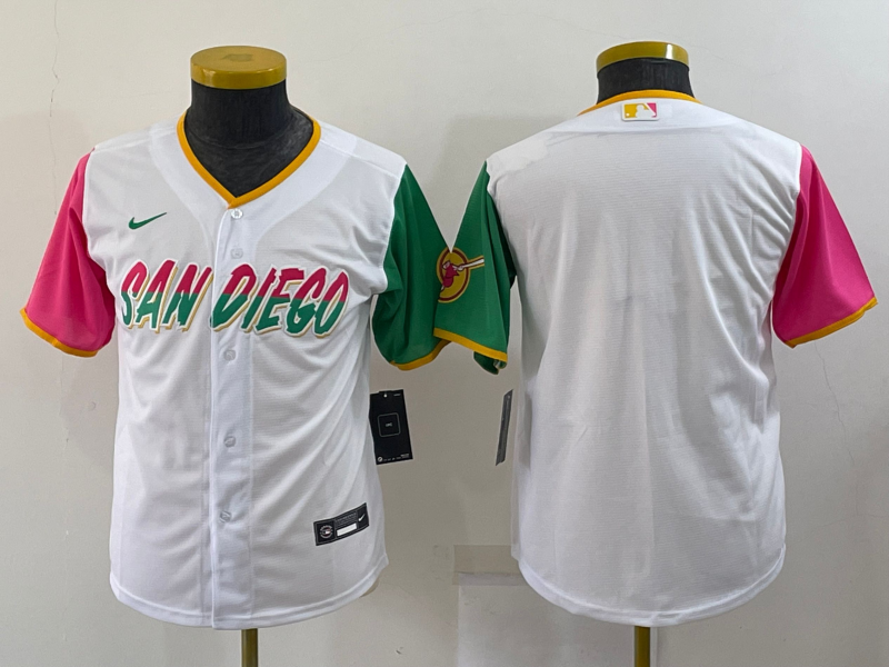 Youth San Diego Padres Blank White 2022 City Connect Cool Base Stitched Jersey