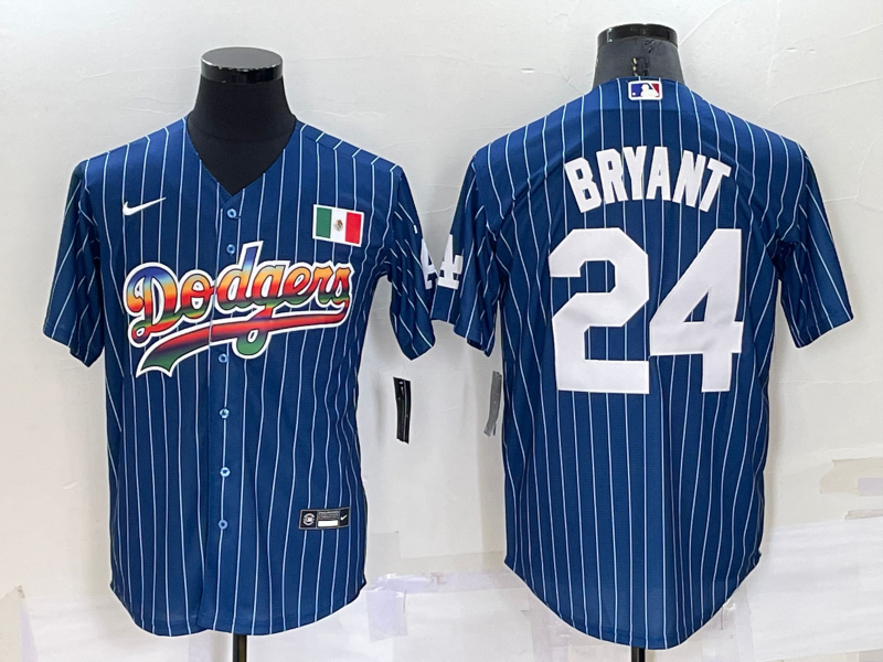 Men's Los Angeles Dodgers #24 Kobe Bryant Rainbow Blue Red Pinstripe Mexico Cool Base Nike Jersey