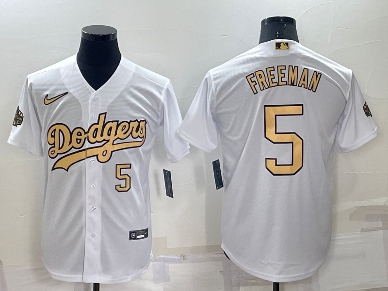 Men's Los Angeles Dodgers #5 Freddie Freeman Number White 2022 All Star Stitched Cool Base Nike Jersey