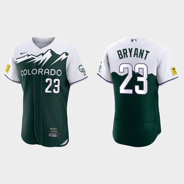 Men's Colorado Rockies #23 Kris Bryant Green 2022 City Connect Flex Base Stitched Baseball Jersey