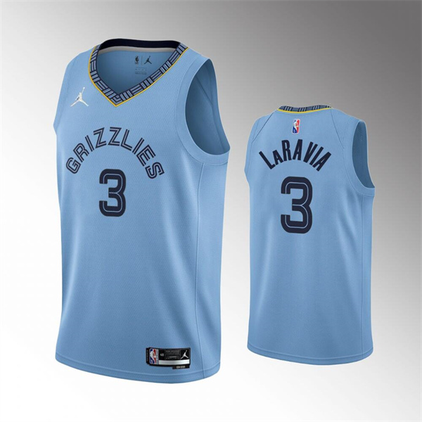 Men's Memphis Grizzlies #3 Jake LaRavia 75th Anniversary Statement Edition Light Blue Stitched Basketball Jersey