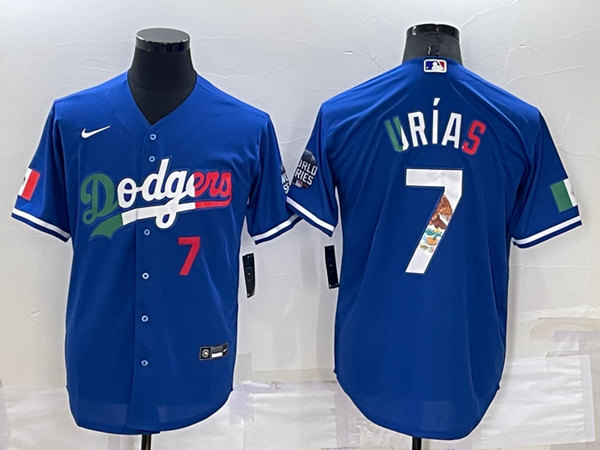 Mens Los Angeles Dodgers #7 Julio Urias Royal Mexico Cool Base Stitched Baseball Jersey