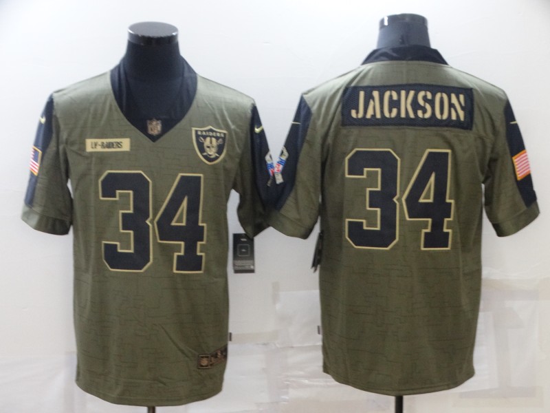 Men's Las Vegas Raiders #34 Bo Jackson Nike Olive 2021 Salute To Service Retired Player Limited Jersey