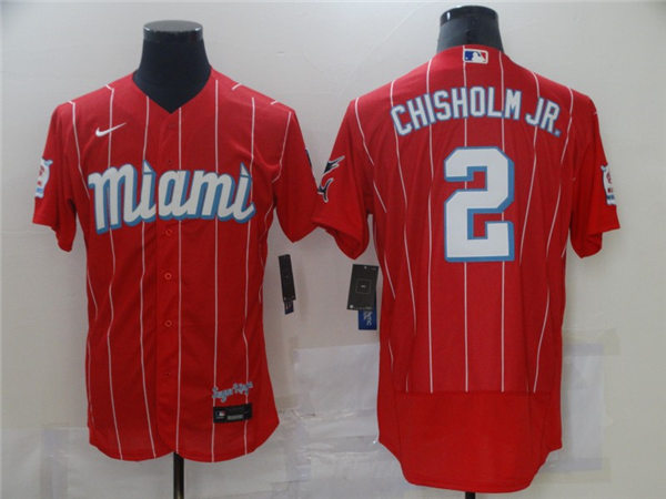 Men's Miami Marlins #2 Jazz Chisholm Jr. Nike Red 2021 MLB City Connect Jersey