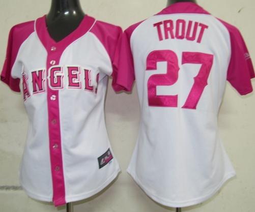 Cheap Women Los Angeles Angels 27 Trout 2012 Ladies Splash Fashion White MLB Jerseys