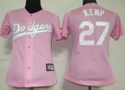 Cheap Women Los Angeles Dodgers 27 Kemp Pink MLB Jersey