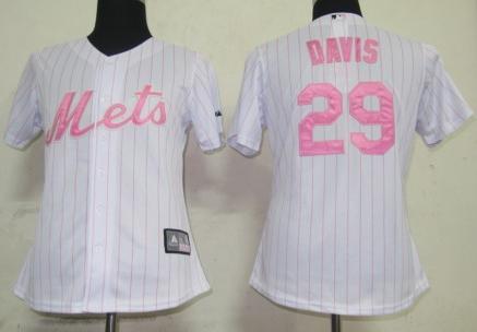 Cheap Women New York Mets 29 Davis White(Pink Strip)MLB Jersey
