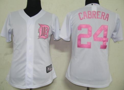 Cheap Women Detroit Tigers 24 Cabrera White Jersey Pink Number